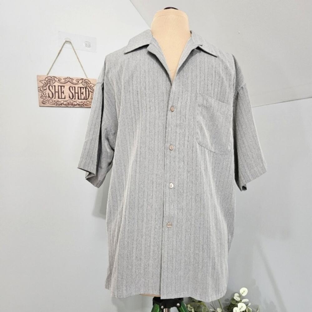 Pavo by Lastrada Mens Gray Short Sleeve Button Front Shirt Large